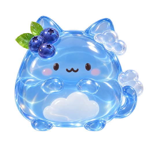 Blueberry Cloud — A blue jelly cat with a light cloud-shaped belly.