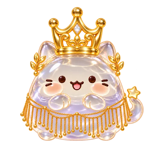 Golden Emperor — A pale royal cat with a large gold crown and fringe.